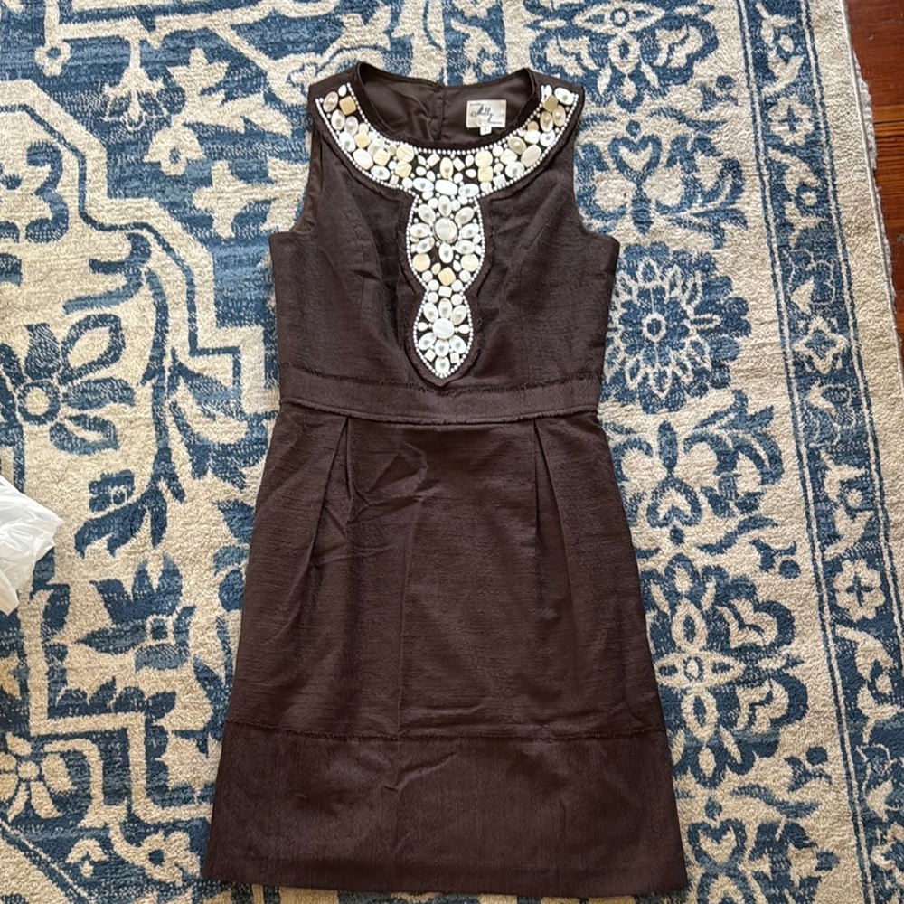 Milly of New York Brown Mini Dress with White Embellishments